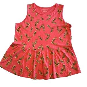 Lane Bryant Tank Blouse Women's Size 18/20  Pinapple Design Ruffle Pink